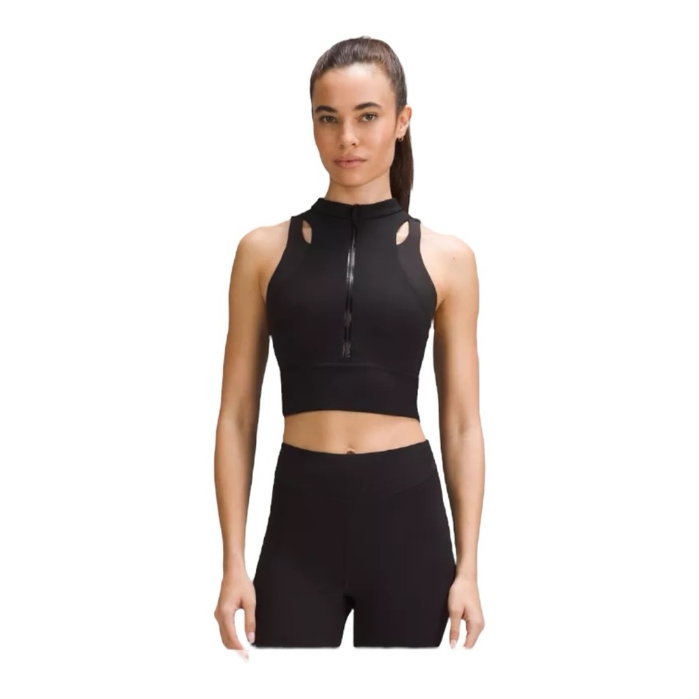 Lululemon Nulux Cropped Half-Zip Track Tank Top Black Size 2 Medium Support B/C